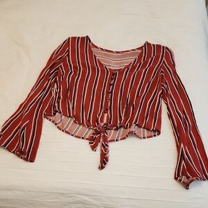 Cropped Striped Top With Flared Sleeves